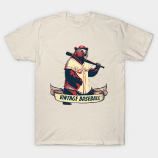 Vintage Baseball Grizzly Bear Baseball Player T-Shirt